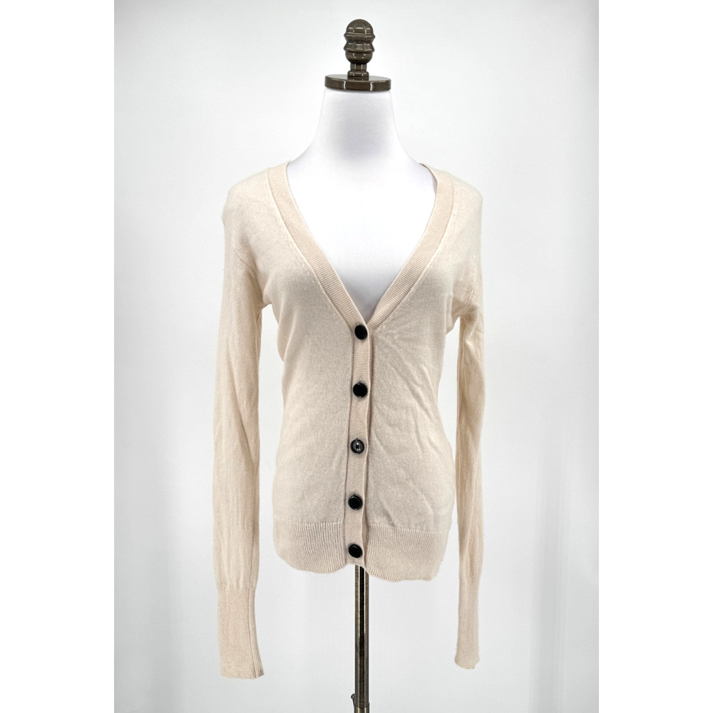 Iro Taroom Womens Ivory Cotton Cashmere V Neck Fitted Long Sleeve Cardigan Sz L